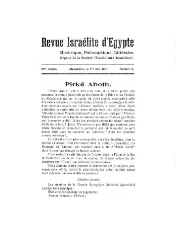 Revue israélite d'Egypte. Vol. 2 n°08 (01 mai 1913)